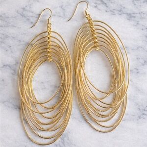 Gold Tone Multi Hoop Layered Dangle Earrings Statement